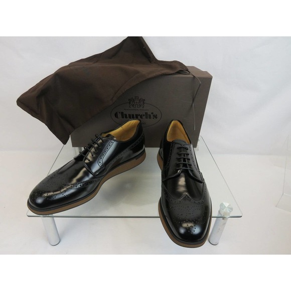 CHURCH\'S by PRADA ROSS EEG005 BLACK LEATHER WINGTIP BROGUE DERBY OXFORDS 7 US 8 main image 7